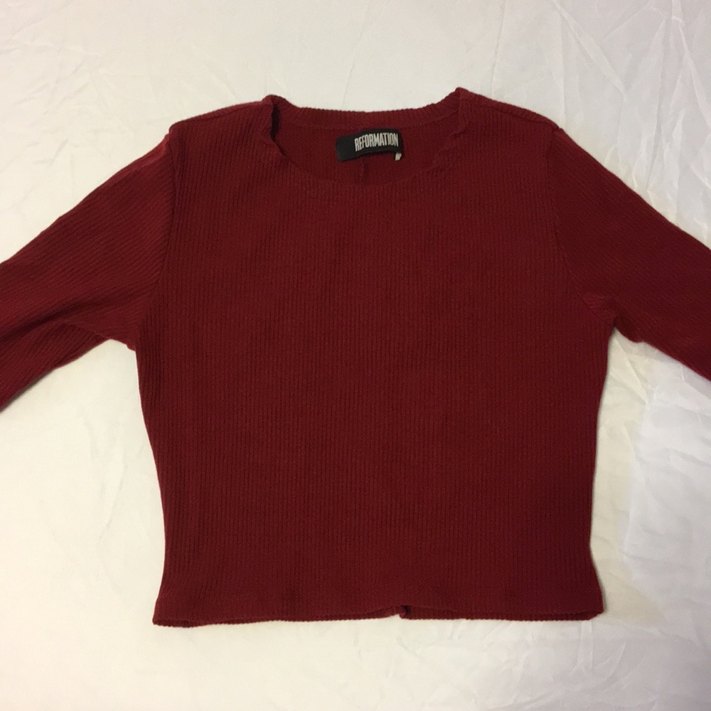 Reformation 3/4 sleeve ribbed crop top